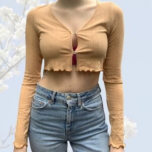 Urban Outfitters Ribbed Button-Up Crop Top - Cream
